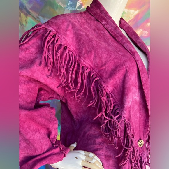 Vintage Pink Tie Dye Fringe Blazer Jacket Pant Set - Picture 7 of 14